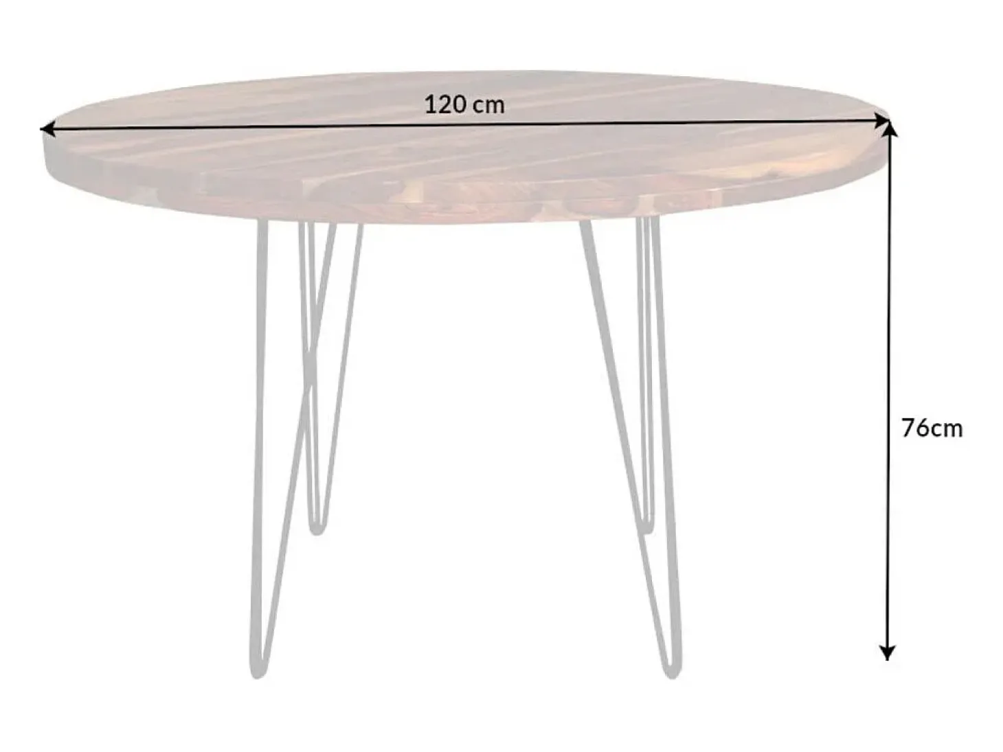 Mesa de comedor ORBO 120 cm – Tablero de madera de Sheesham barnizado y patas de metal negro – Estilo industrial