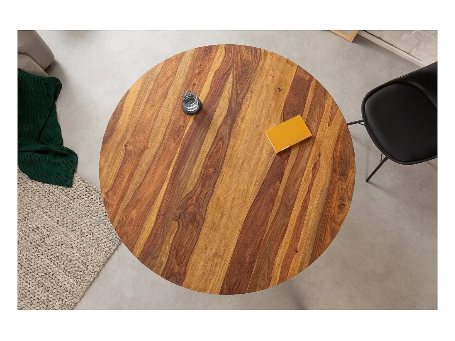 Mesa de comedor ORBO 120 cm – Tablero de madera de Sheesham barnizado y patas de metal negro – Estilo industrial