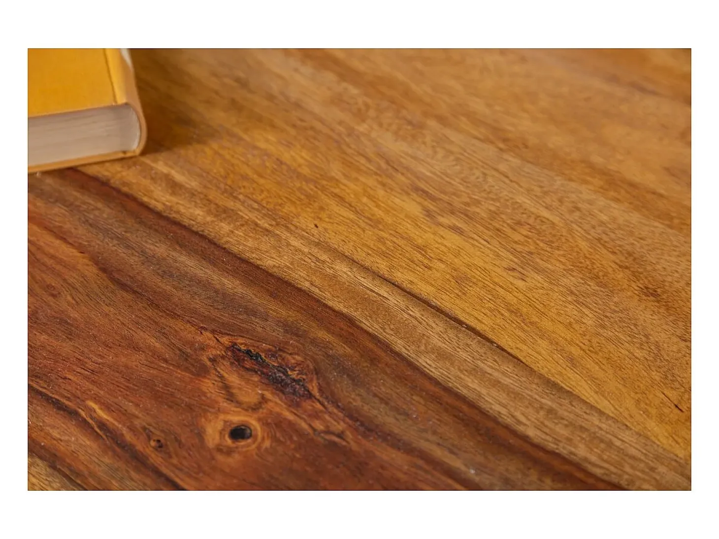 Mesa de comedor ORBO 120 cm – Tablero de madera de Sheesham barnizado y patas de metal negro – Estilo industrial