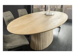 Mesa de comedor ORINO 220 cm – Tablero ovalado de madera maciza de mango y estructura de mango y acacia