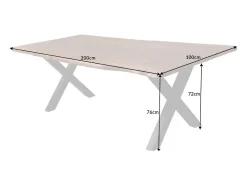 Mesa de comedor ORKAN – Madera maciza de sheesham barnizada y metal – Pie en X – 200 cm
