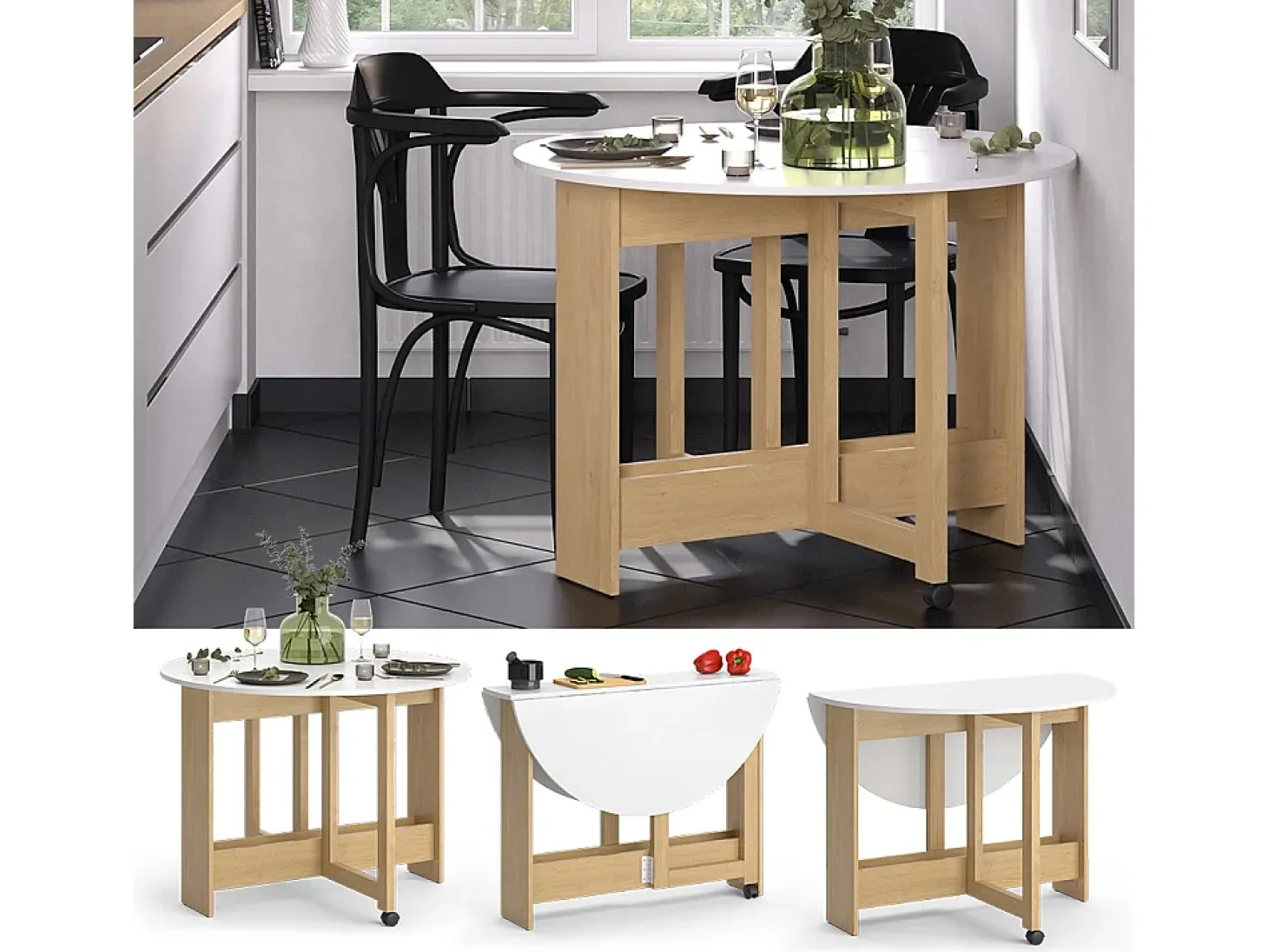 Mesa de comedor oro potencia roble/blanco 100x100x73 rondo