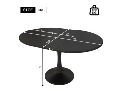 Mesa de comedor ovalada - Mesa redonda extensible negra - para comedor y sala de estar