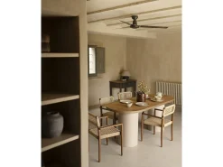 Mesa de comedor ovalada de madera maciza tono roble oscuro y patas de microcemento en tono tierra DECOWOOD de 180x75cm - LUCÍA - DECOWOOD