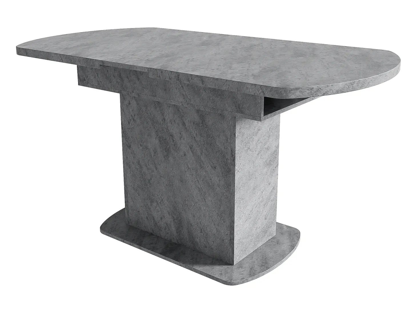 Mesa de comedor ovalada extensible - Mesa gris con una puerta y tiradores plateados - con almacenaje