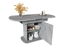 Mesa de comedor ovalada extensible - Mesa gris con una puerta y tiradores plateados - con almacenaje