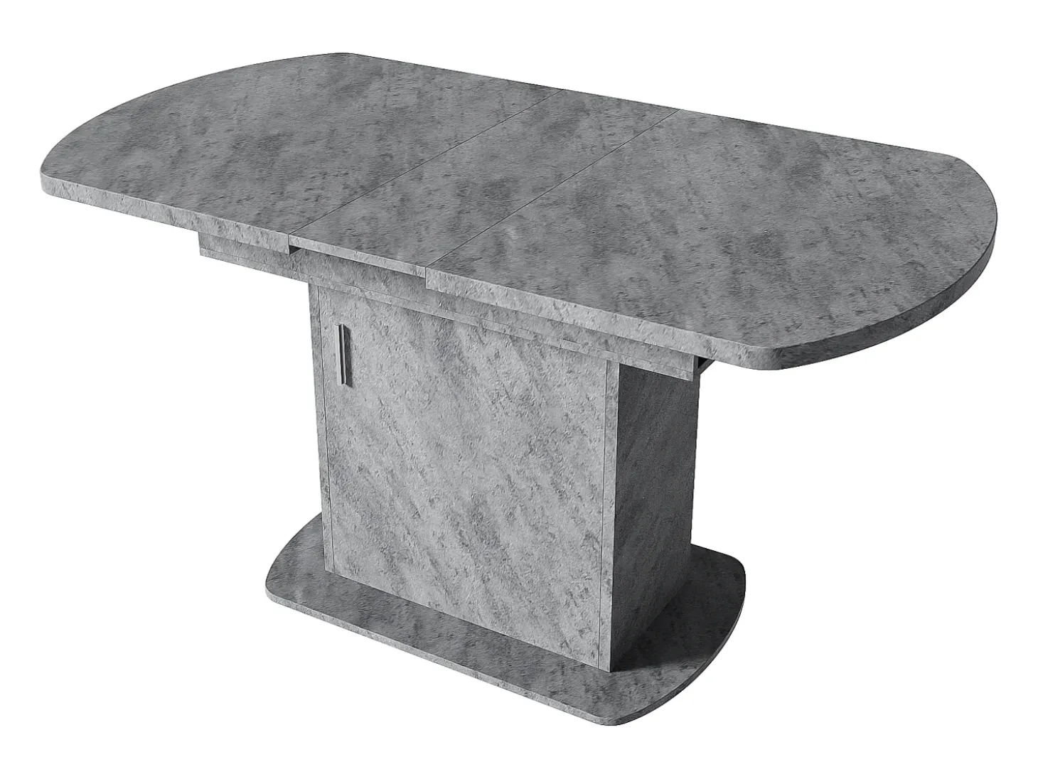Mesa de comedor ovalada extensible - Mesa gris con una puerta y tiradores plateados - con almacenaje