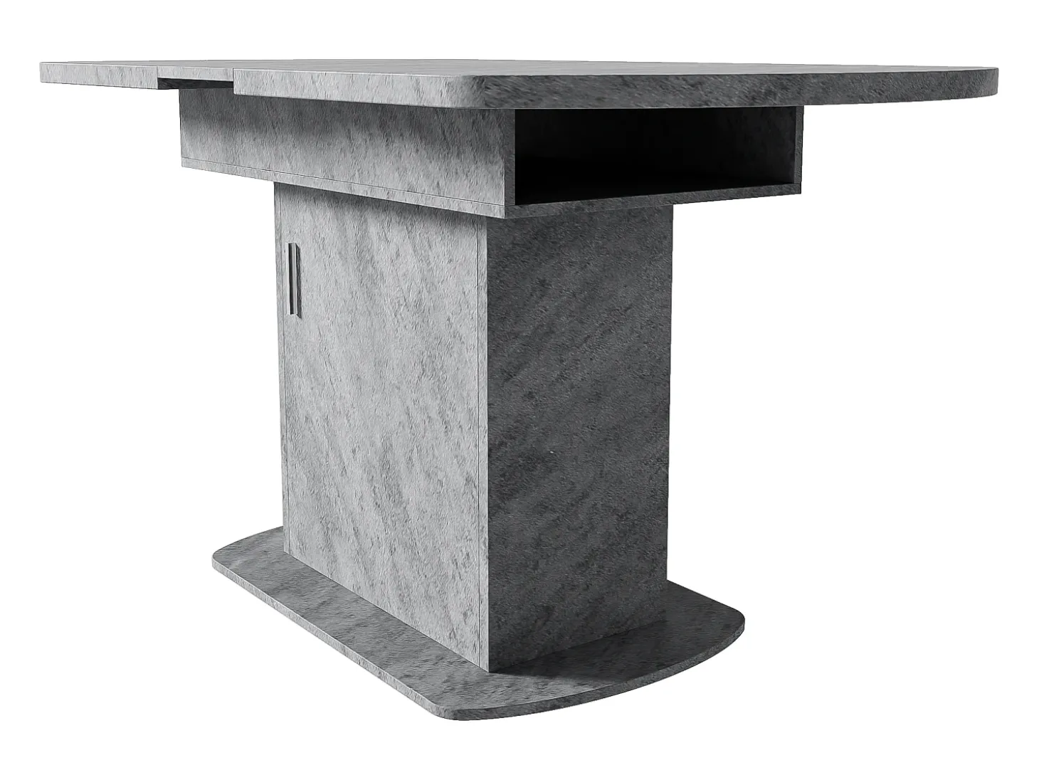 Mesa de comedor ovalada extensible - Mesa gris con una puerta y tiradores plateados - con almacenaje