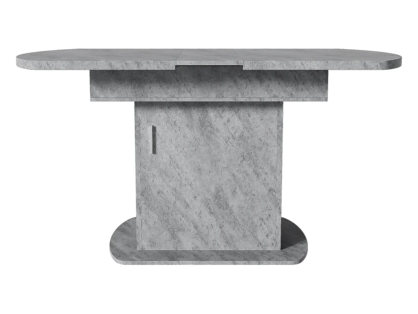 Mesa de comedor ovalada extensible - Mesa gris con una puerta y tiradores plateados - con almacenaje