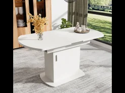 Mesa de comedor ovalada extensible (110/130 x 70 x 75 cm) - Mango blanco/plateado