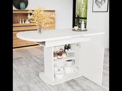 Mesa de comedor ovalada extensible (110/130 x 70 x 75 cm) - Mango blanco/plateado