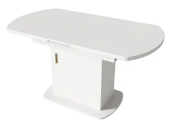 Mesa de comedor ovalada retráctil - con espacio de almacenamiento y mango dorado - Blanco