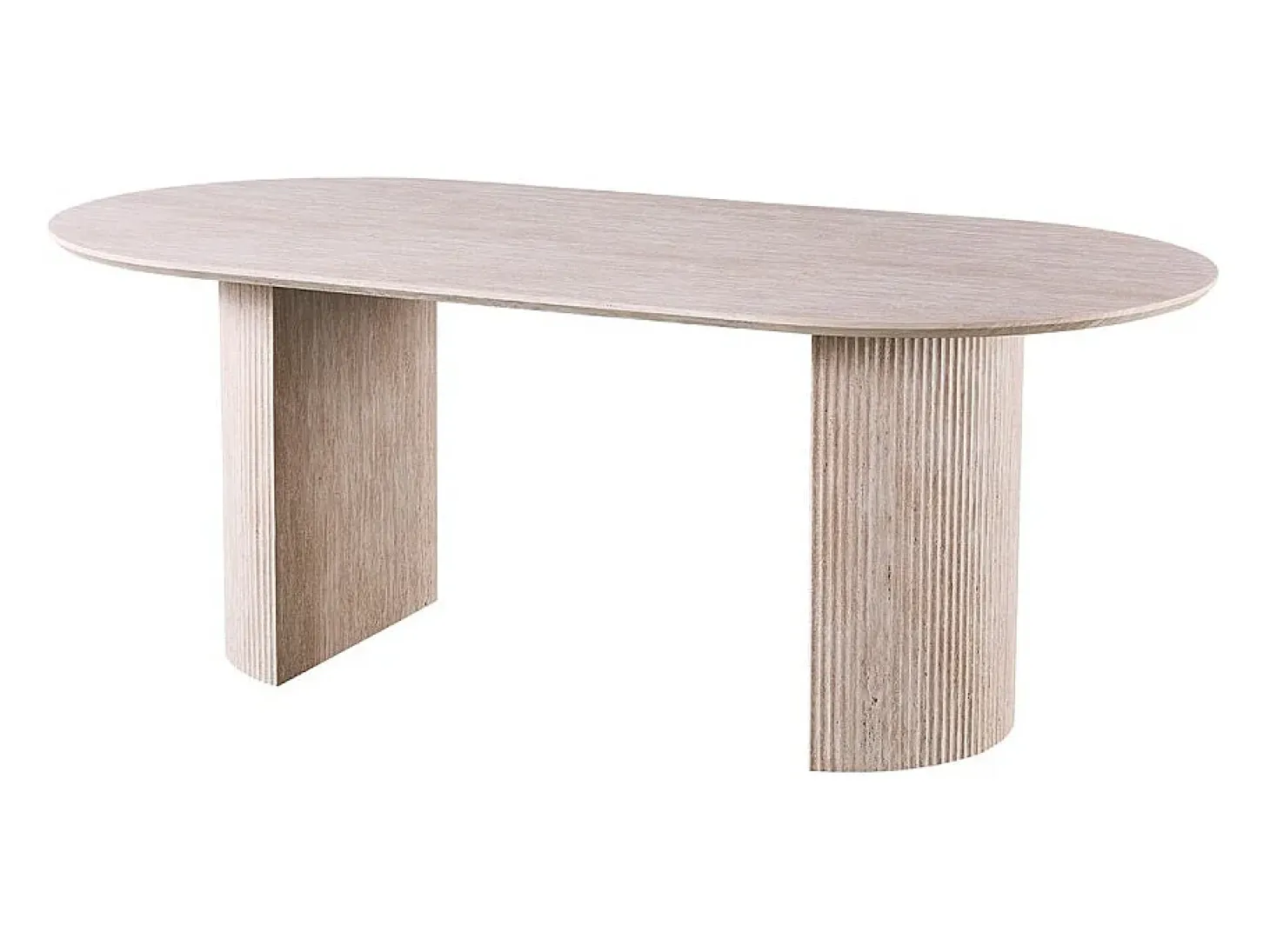 Mesa de comedor ovalada VAGOS – 200 x 100 cm – Color travertino – Diseño contemporáneo efecto piedra