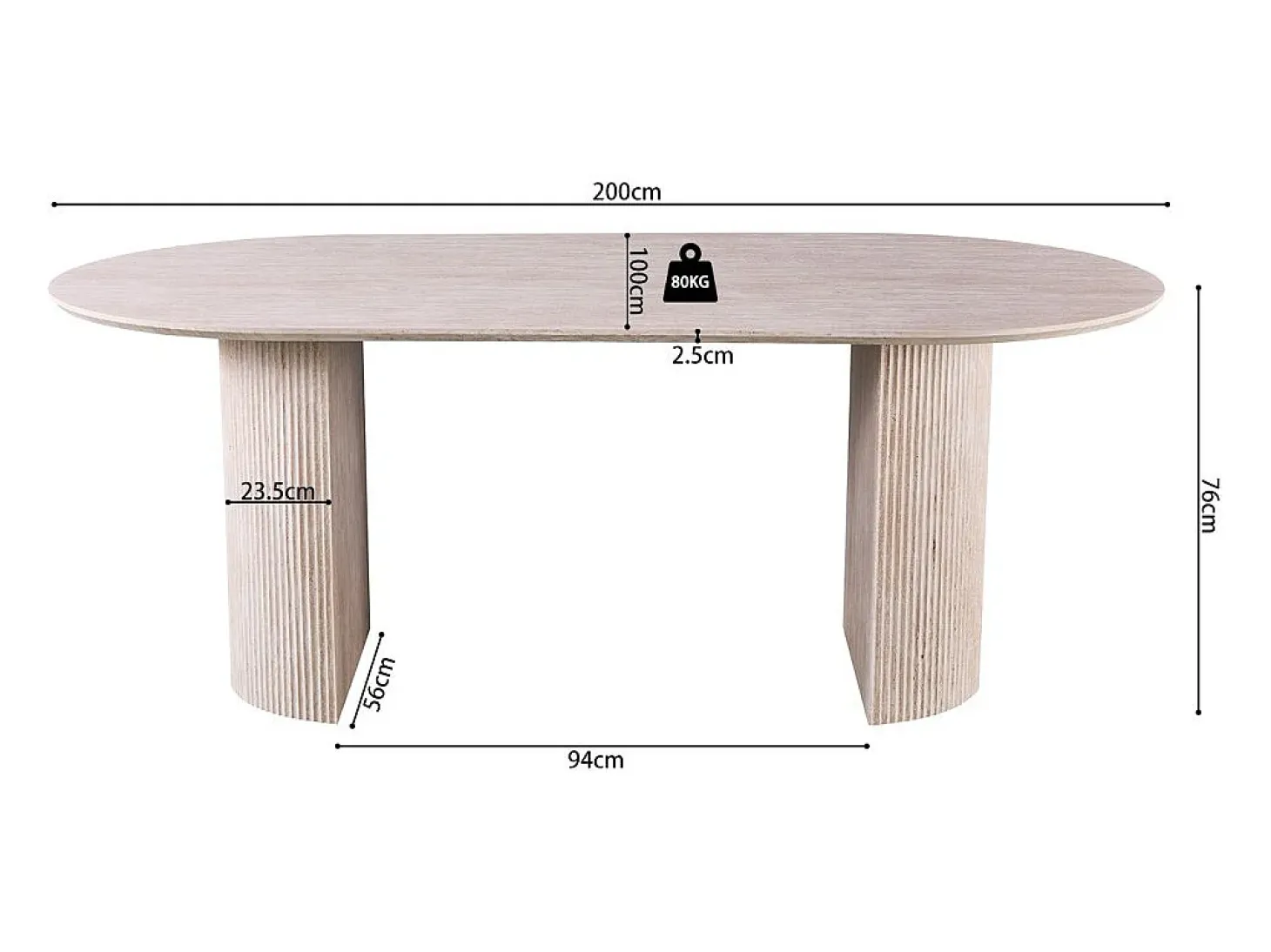 Mesa de comedor ovalada VAGOS – 200 x 100 cm – Color travertino – Diseño contemporáneo efecto piedra