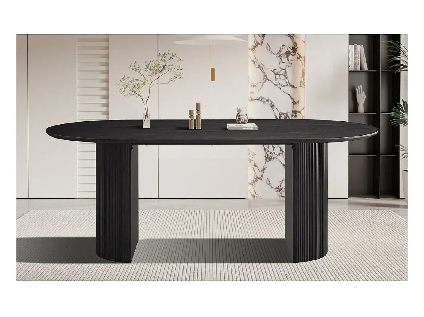 Mesa de comedor ovalada VAGOS efecto madera marrón oscuro longitud 200cm, ideal para un comedor acogedor