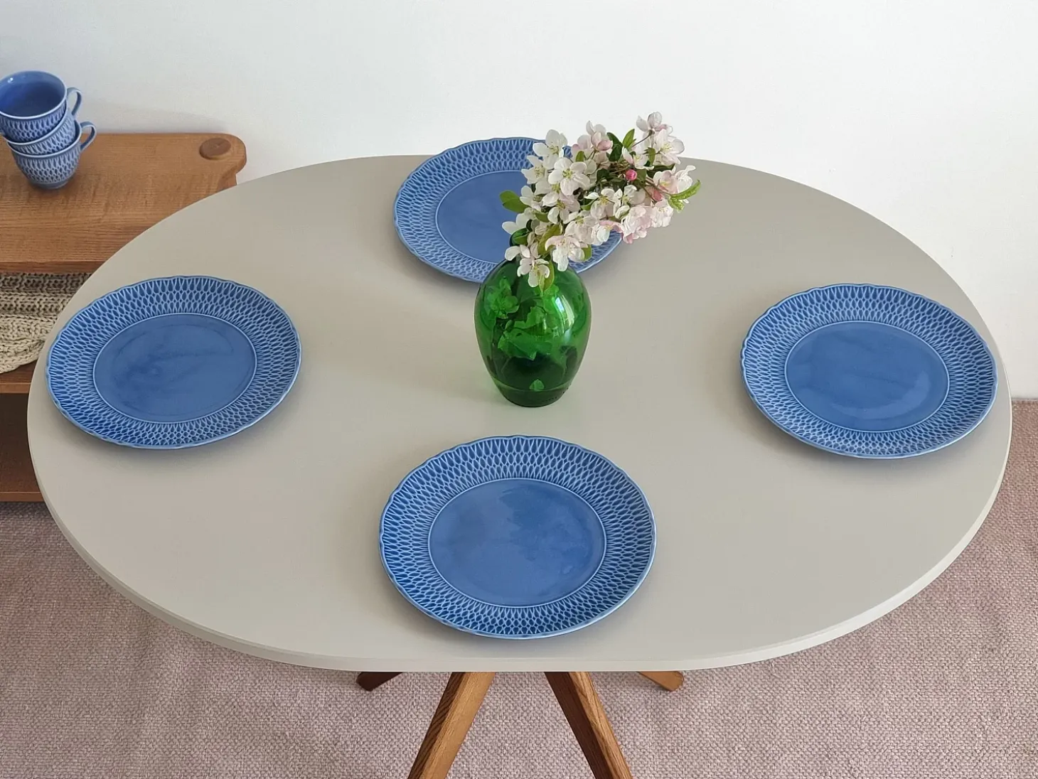Mesa de comedor ovalada 75x100cm Jubi Blanco Tiza Roble