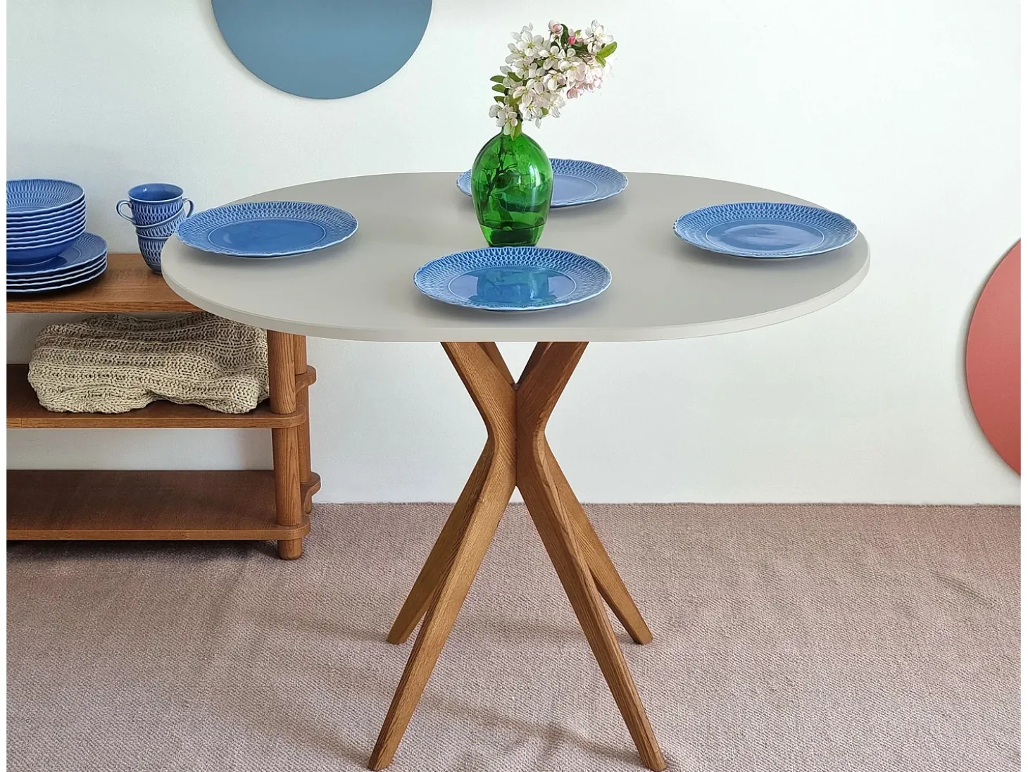 Mesa de comedor ovalada 75x100cm Jubi Verde Salvia Roble