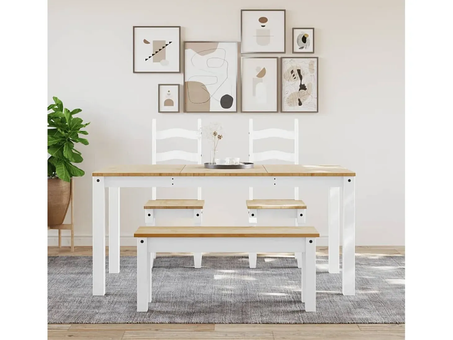 Mesa de comedor Panamá blanca 160x80x75 cm madera maciza de pino