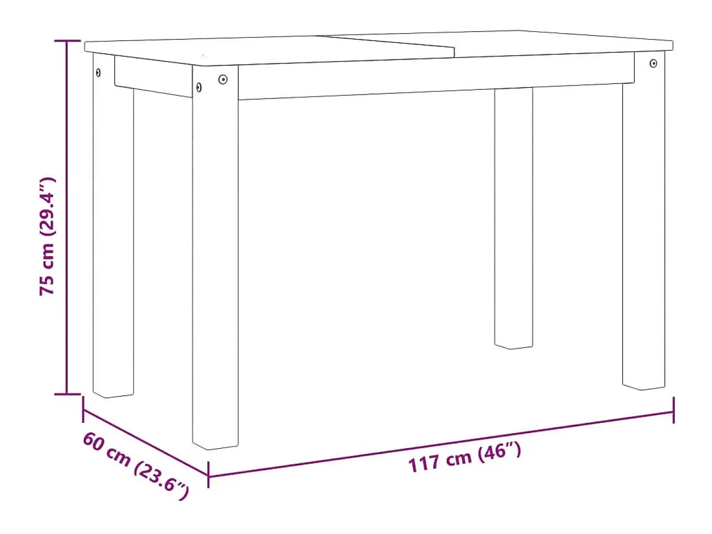 Mesa de comedor Panamá blanca 117x60x75 cm madera maciza de pino