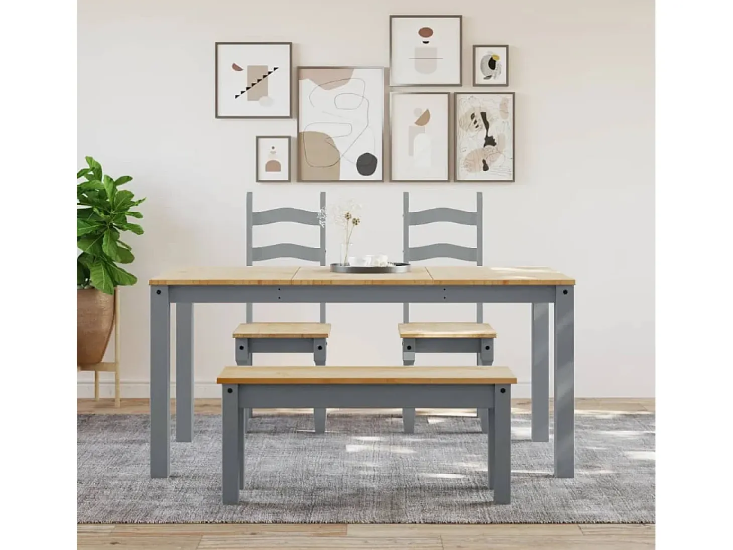 Mesa de comedor Panamá gris 160x80x75 cm madera maciza de pino