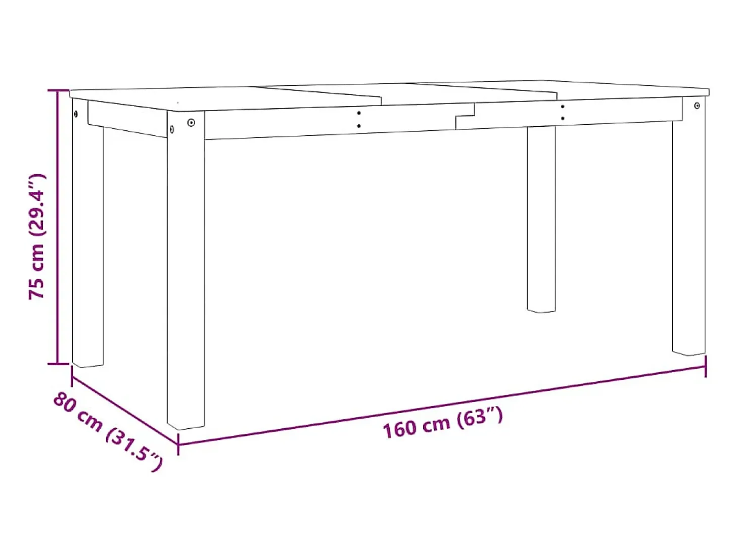 Mesa de comedor Panamá 160x80x75 cm madera maciza de pino