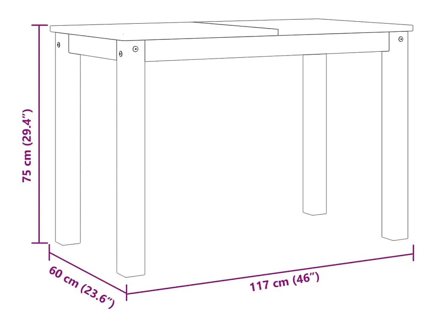 Mesa de comedor Panamá 117x60x75 cm madera maciza de pino