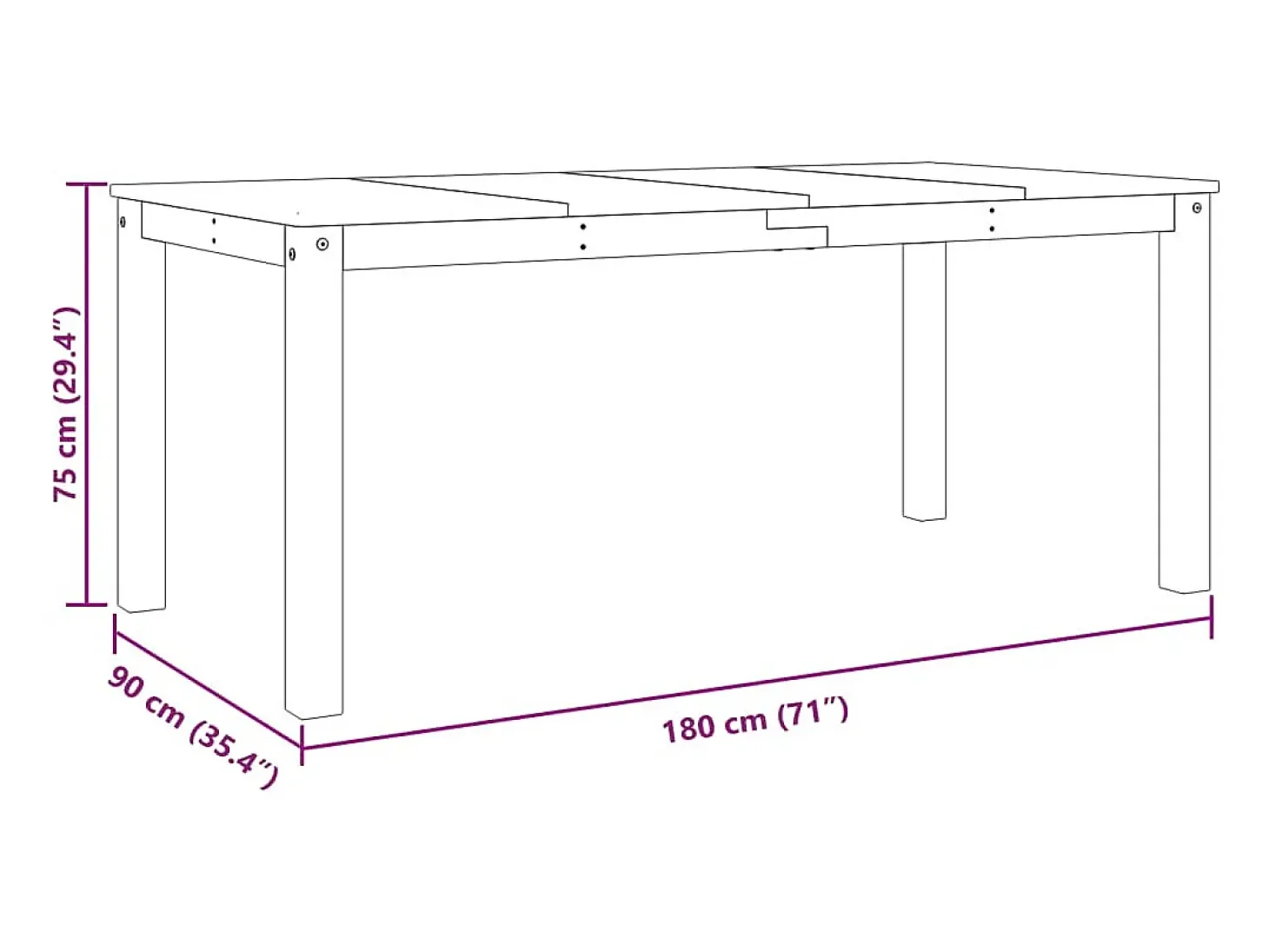 Mesa de comedor Panama madera maciza pino blanco 180x90x75 cm