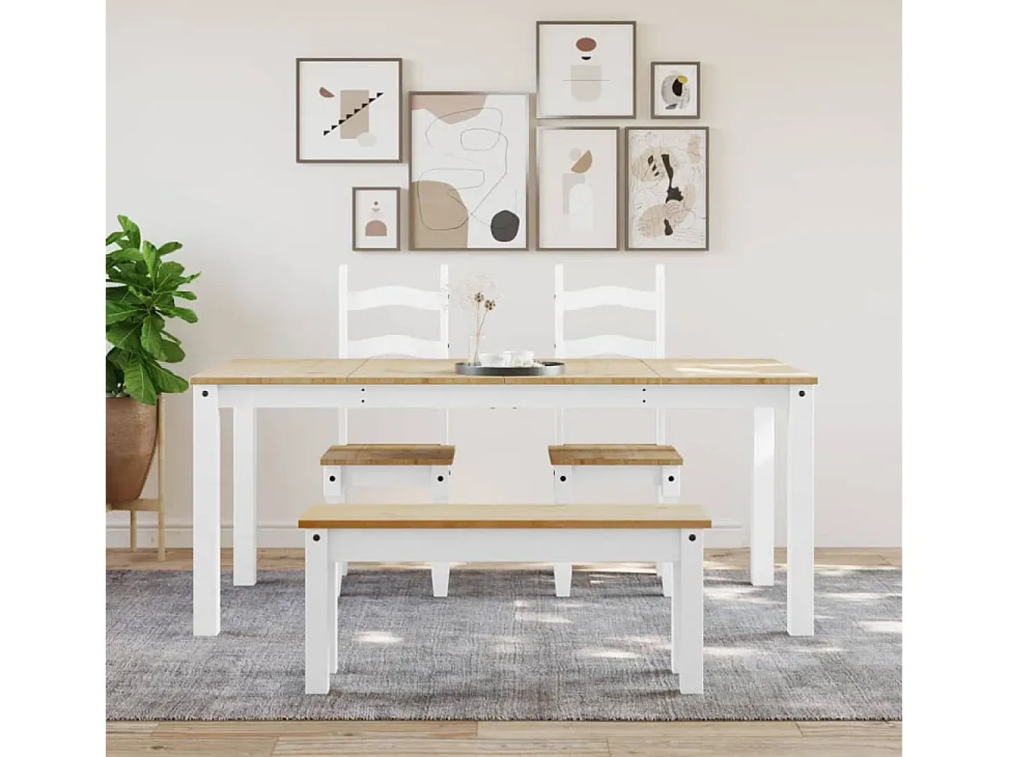 Mesa de comedor Panama madera maciza pino blanco 180x90x75 cm ES709317