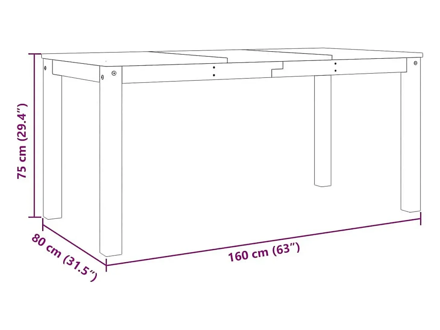 Mesa de comedor Panama madera maciza de pino 160x80x75 cm