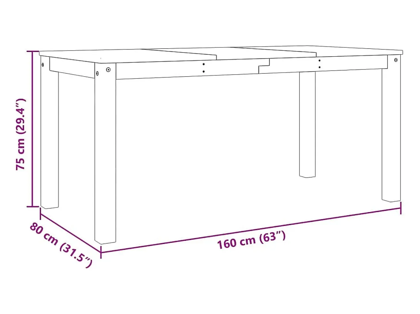 Mesa de comedor Panama madera maciza de pino gris 160x80x75 cm