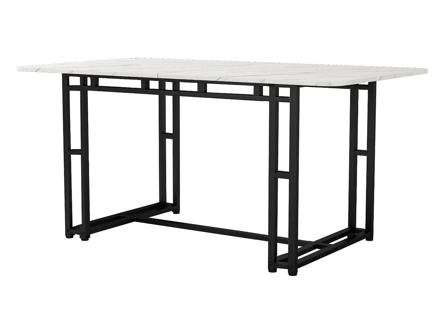 Mesa de comedor para 4 a 6 cubiertos con diseño de mármol - MDF + patas de metal negro - blanco