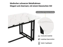 Mesa de comedor para 4 a 6 cubiertos con diseño de mármol - MDF + patas de metal negro - blanco