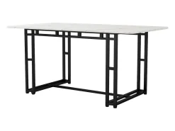 Mesa de comedor para 6 a 8 cubiertos con diseño de mármol - MDF + patas de metal negro - blanco