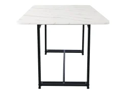 Mesa de comedor para 6 a 8 cubiertos con diseño de mármol - MDF + patas de metal negro - blanco