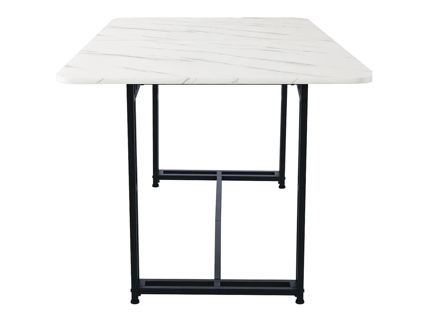 Mesa de comedor para 6 a 8 cubiertos con diseño de mármol - MDF + patas de metal negro - blanco