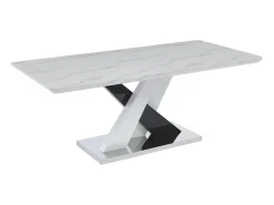 Mesa de comedor para 8 personas - MDF y acero inoxidable - Efecto mármol blanco y negro - EVAELA