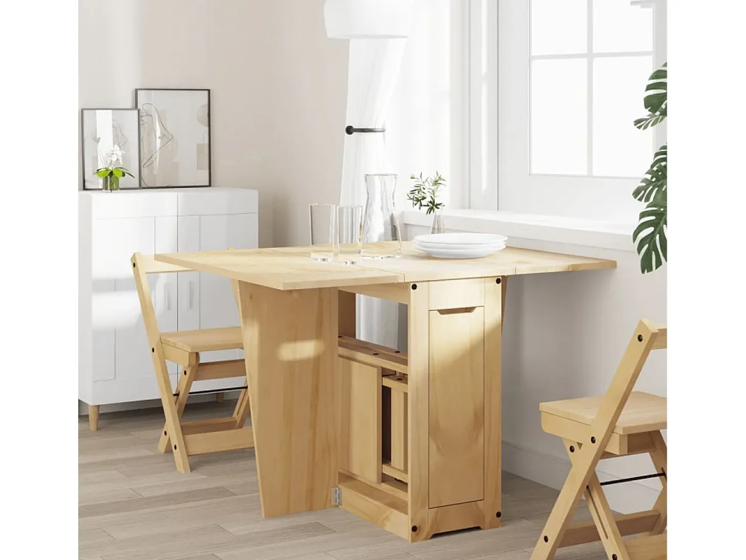 Mesa de comedor plegable Corona Butterfly, cera marrón, madera de pino