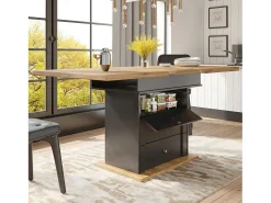 Mesa de comedor plegable para 4-6 personas - 110-140 x 80 x 75 cm - extensible - con 1 puerta + 2 cajones - MDF - negro