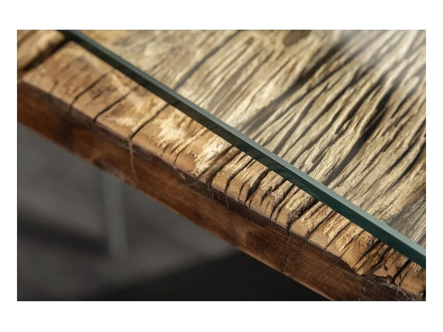 Mesa de comedor RAFTA 220 cm – Tablero de madera maciza de teca y vidrio templado – Patas en X de metal negro
