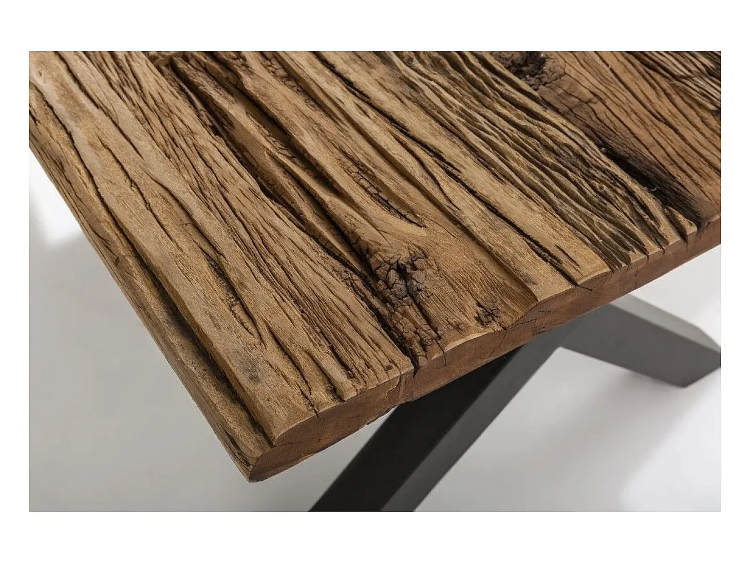 Mesa de comedor RAFTA 220 cm – Tablero de madera maciza de teca – Patas en X de metal negro