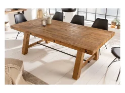 Mesa de comedor RANCHO 165 cm – Tablero de madera de pino reciclado barnizado – Estilo rústico y acogedor