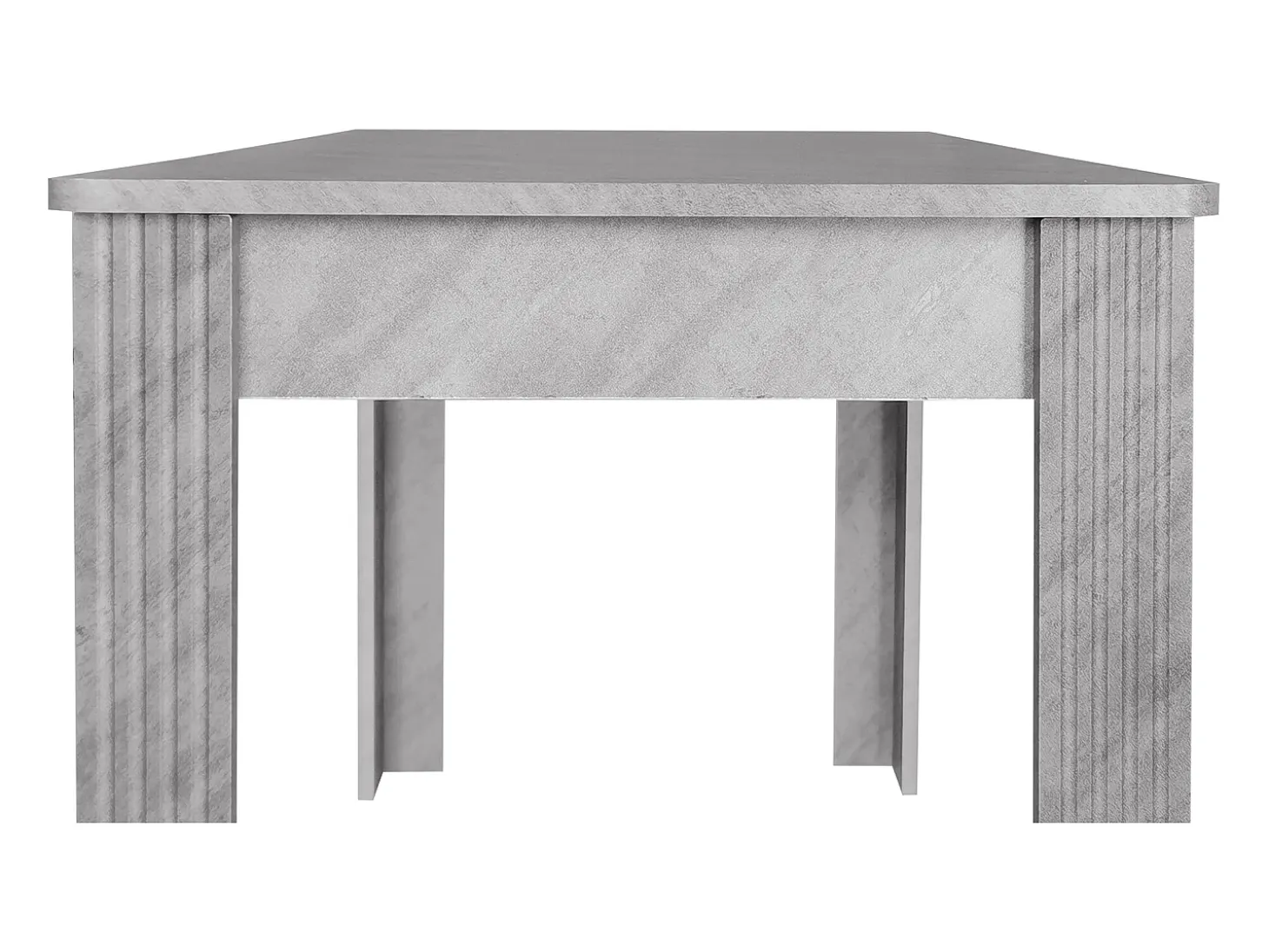 Mesa de comedor rectangular moderna, madera aglomerada, diseño elegante, patas de metal, color hormigón (dimensiones no especificadas)
