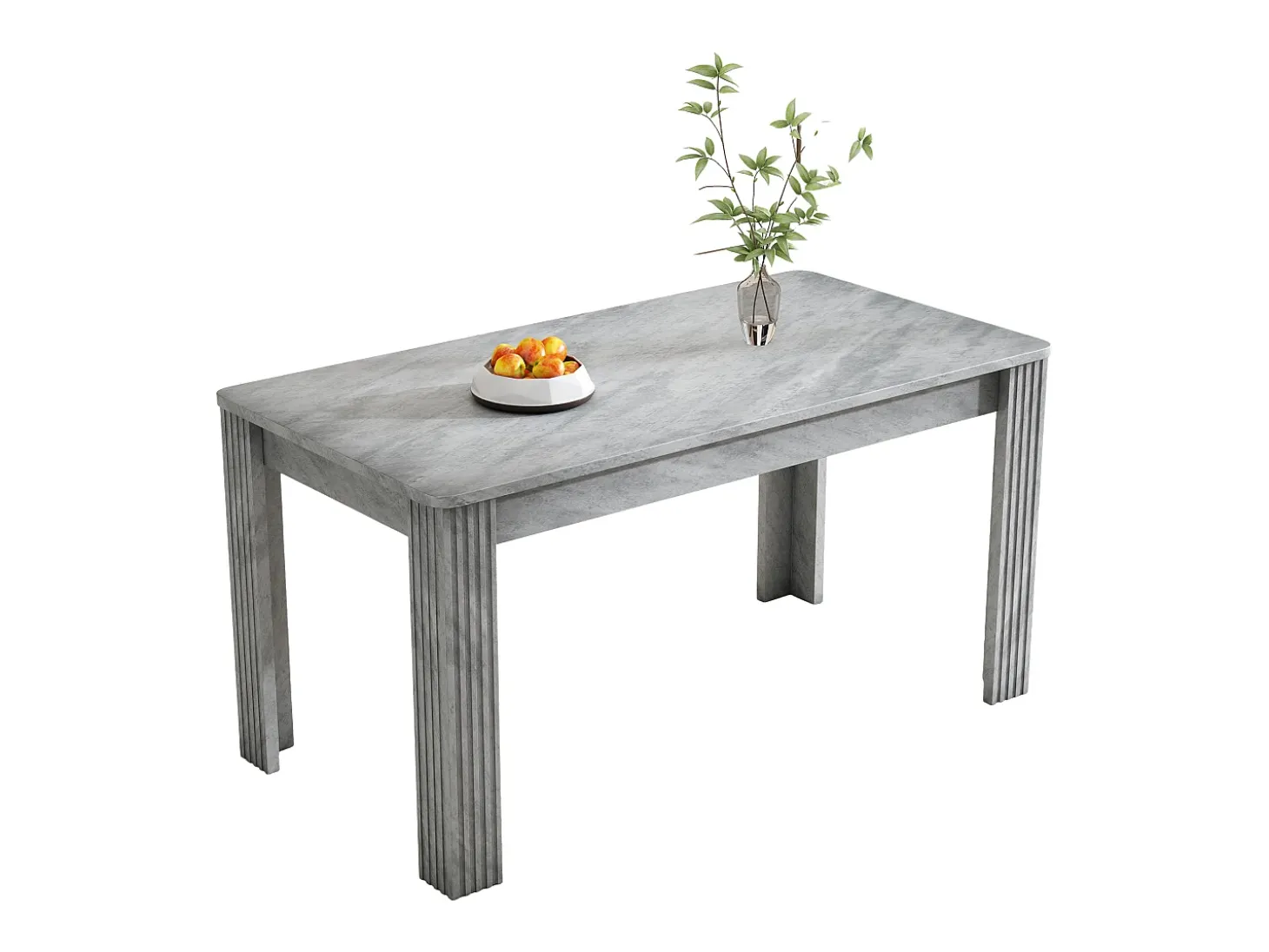 Mesa de comedor rectangular moderna, madera aglomerada, diseño elegante, patas de metal, color hormigón (dimensiones no especificadas)