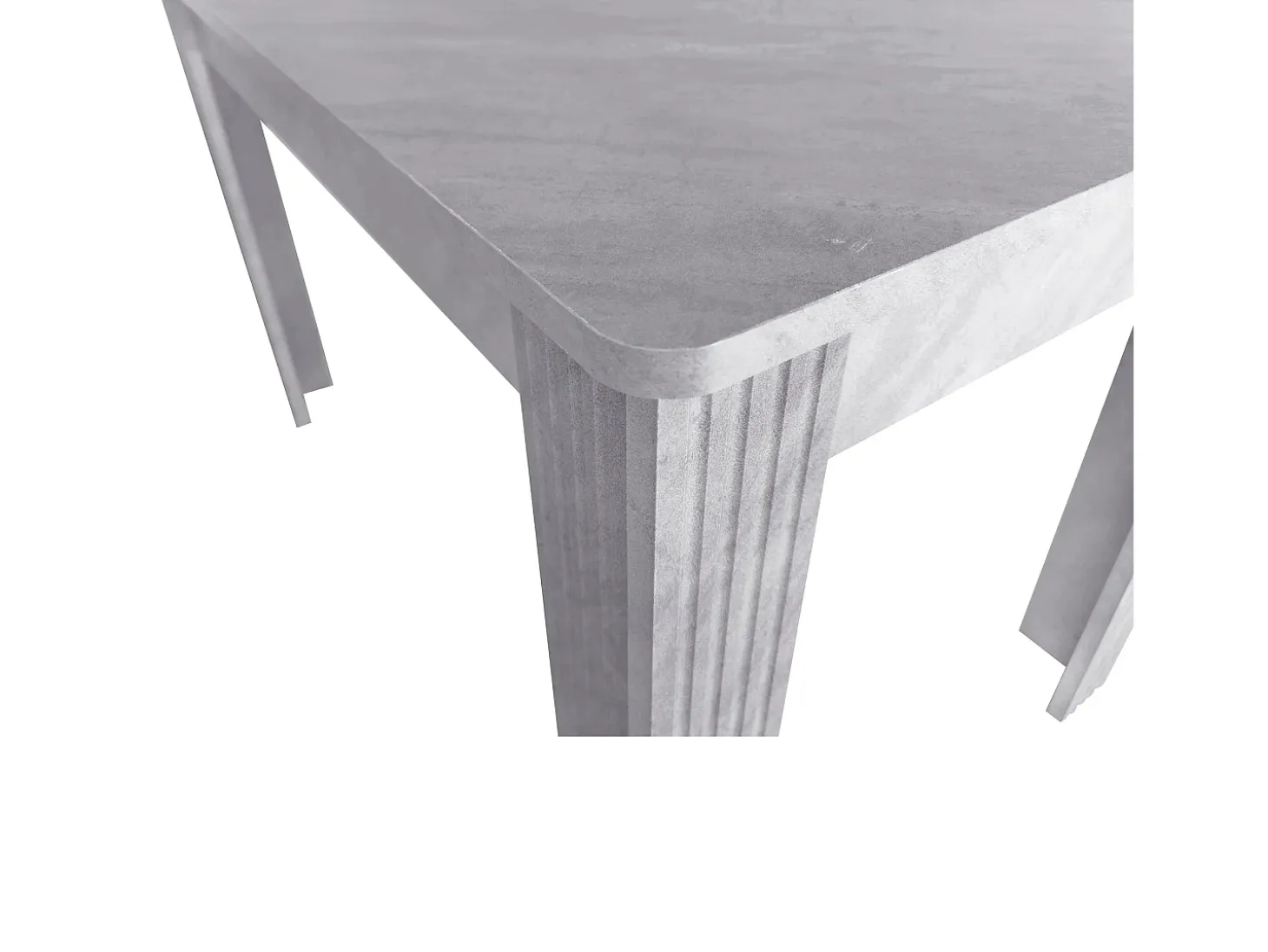 Mesa de comedor rectangular moderna, madera aglomerada, diseño elegante, patas de metal, color hormigón (dimensiones no especificadas)
