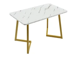 Mesa de comedor rectangular para 4 a 6 cubiertos con motivos de mármol - Madera MDF + patas de metal - Dorado y blanco