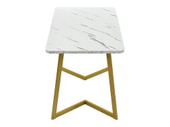 Mesa de comedor rectangular para 4 a 6 cubiertos con motivos de mármol - Madera MDF + patas de metal - Dorado y blanco
