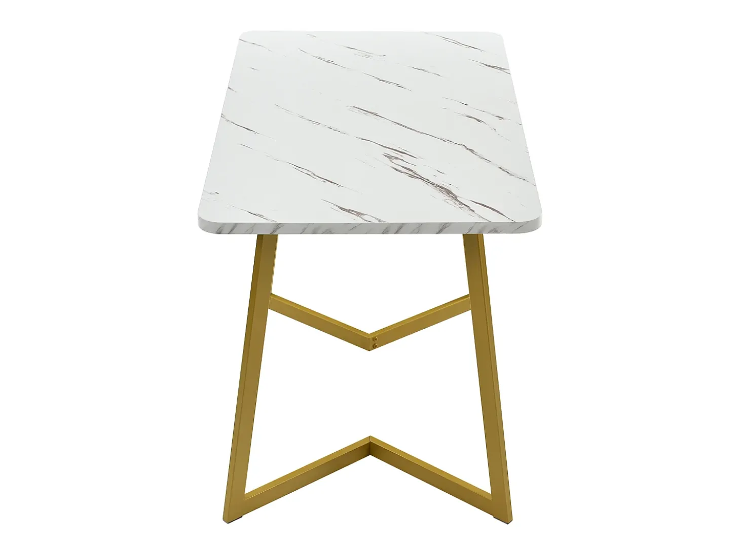 Mesa de comedor rectangular para 4 a 6 cubiertos con motivos de mármol - Madera MDF + patas de metal - Dorado y blanco