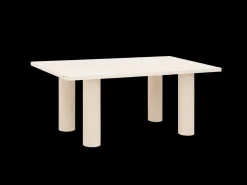 Mesa de comedor rectangular de madera maciza en tono roble oscuro y patas de microcemento en tono tierra DECOWOOD de 180x75cm - LUCÍA - DECOWOOD