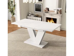 Mesa de comedor rectangular extensible 120-160×80×75,5 cm - para 4 a 6 personas - tablero grueso - patas en V - blanco