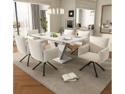 Mesa de comedor rectangular extensible 120-160×80×75,5 cm - para 4 a 6 personas - tablero grueso - patas en V - blanco
